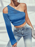 gathered detail one shoulder cropped top