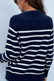 striped button front pullover sweater