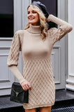 simplee turtleneck long cable knitted women pullover sweater dress vintage autumn winter lantern sleeve female outwear dresses