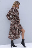 leopard print v neck knot waist a lined dress