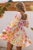 floral smocked flounce sleeve tiered mini dress