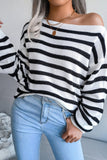 striped boat neck long sleeve sweater