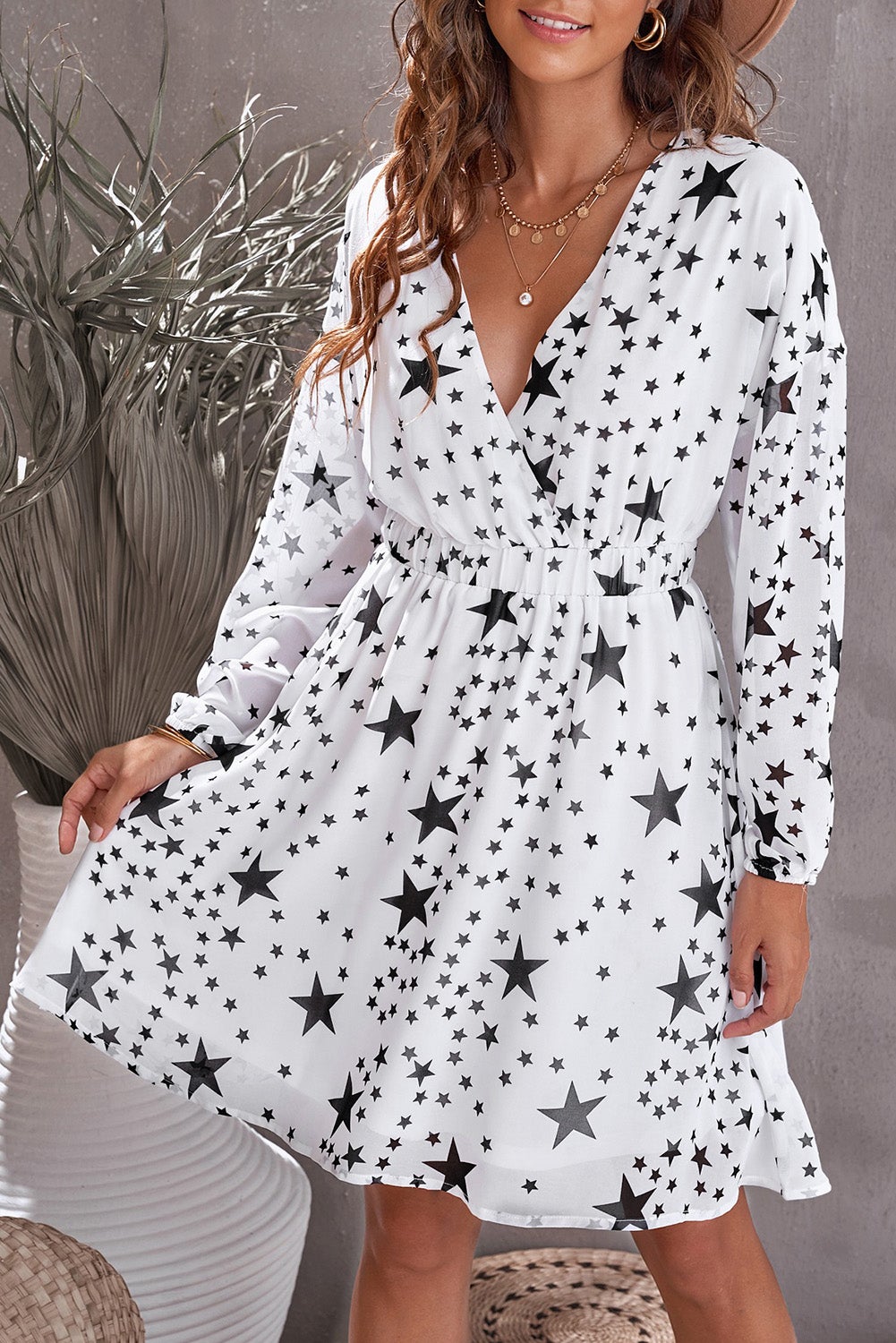 star pattern surplice dress