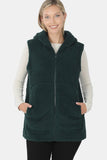 zenana full size run soft sherpa high low hooded vest with pockets