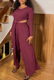 Casual Daily Simplicity Solid Color O Neck Long Sleeve Two Pieces