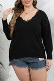 Casual Solid Basic V Neck Plus Size Tops