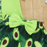 girls graphic tee and avocado print skirt set