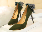 crystal butterfly knot shallow solid flock pointed toe high heel