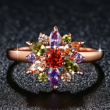 multi color round flower design zircon stone ring