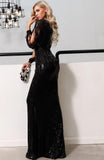 sequin deep v neck cold long sleeve synthetic leather maxi dress