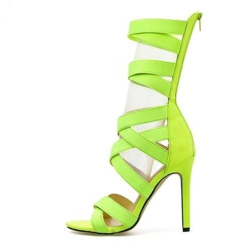 stretch fabric peep toe heel high hollow out sandal