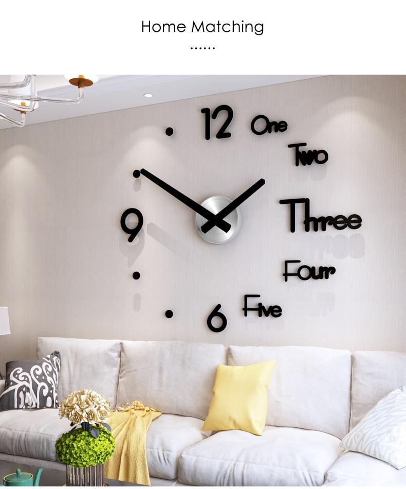 diy 3d large wall quartz clock modern design