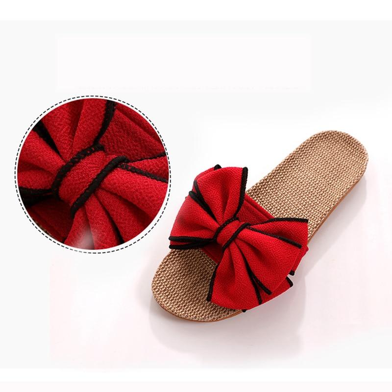 butterfly bow knot soft hemp insole cute linen indoor slippers