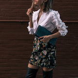 ruffle lapel collar long sleeve patchwork blouse vintage shirt dress