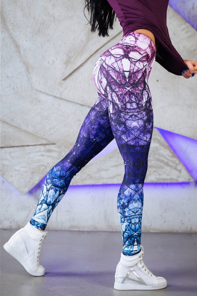 abstract digital print retro style sports compression leggings