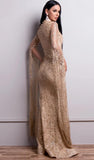 glitter high neck transparent long sleeve split maxi dress