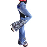 beading embroidered mid waist jeans