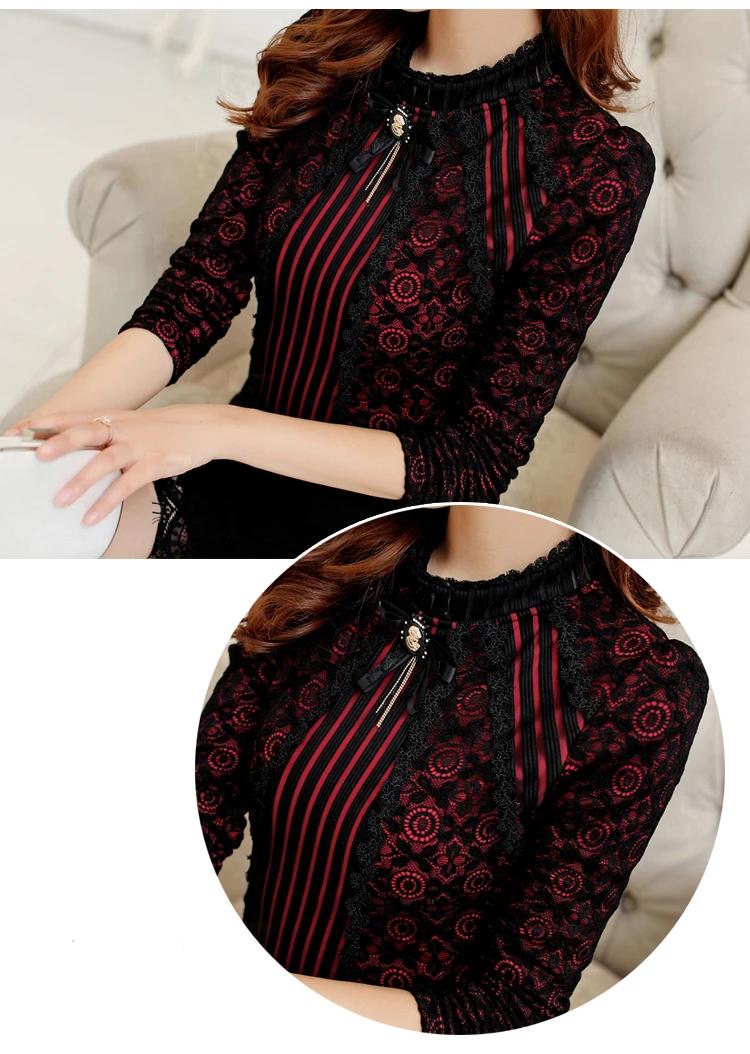 fashion lace long sleeve slim floral blouse