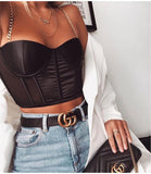 chain strap padded satin bustier crop top