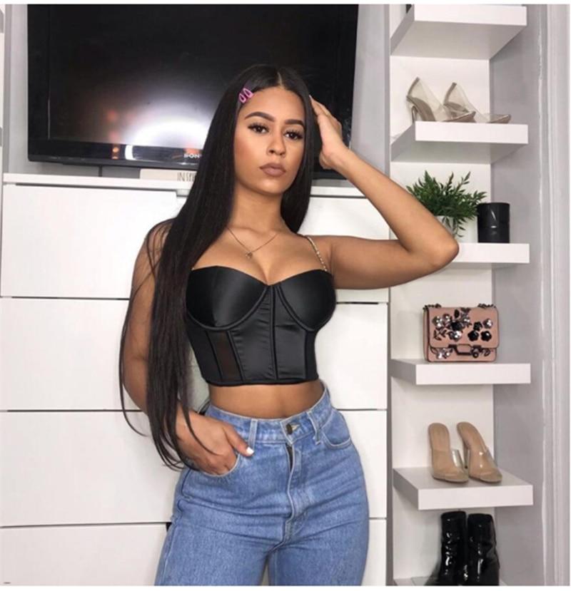 chain strap padded satin bustier crop top