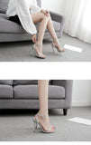 sequined silver crystal chain strap thin high heel