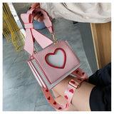 sweet heart bow straps panelled pu leather handbag