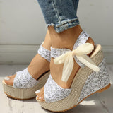open toe lace leisure bow detail high heels platform wedge sandals