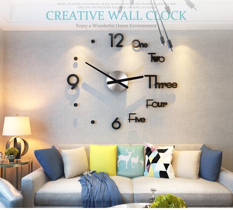 diy 3d large wall quartz clock modern design