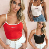 honey letter embroidery strap elastic crop tops