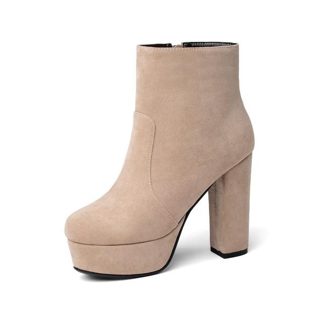 faux suede high heels platform ankle boot