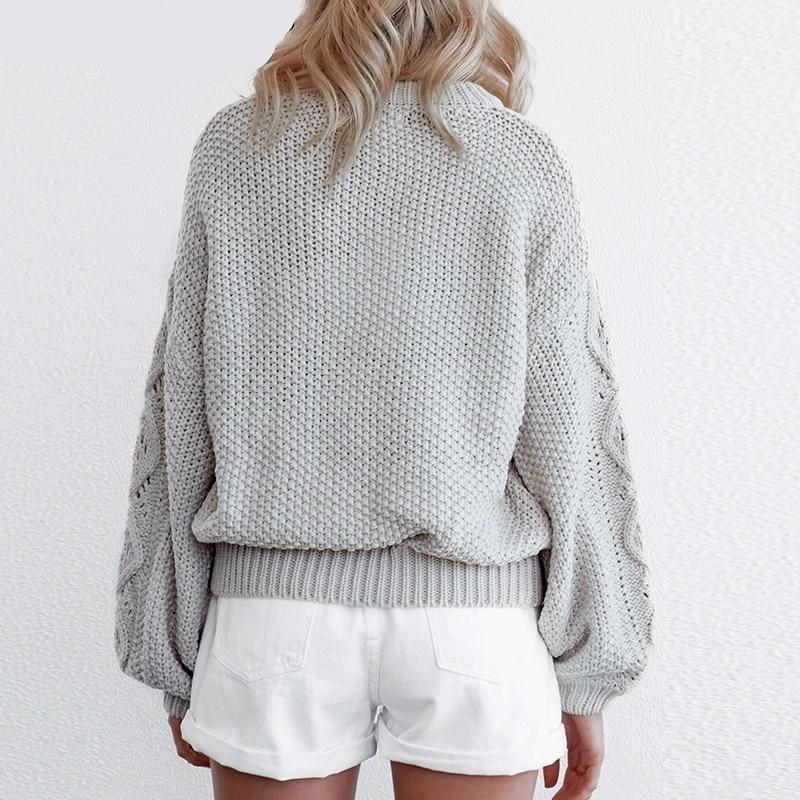 o neck lantern sleeve pullover hollow out knitted sweater