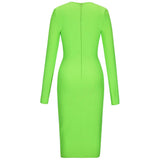 hollow out v neck long sleeve bodycon dress