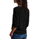 solid double v neck long sleeve chiffon blouse