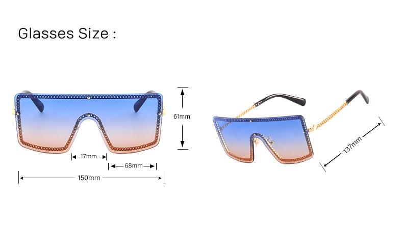 gradient clear lens metal frame flat top square mask sunglasses