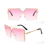 vintage clear lens one piece rimless oversized square sunglasses