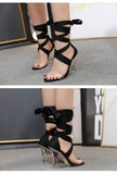 peep toe gladiator cross strap lace up pvc transparent heel wedge sandals
