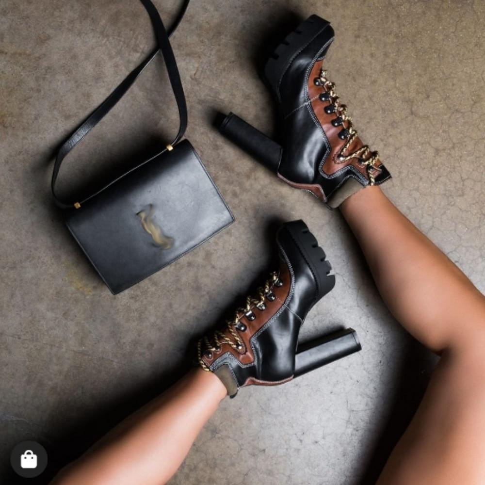 pu leather round toe lace up platform heel ankle boots