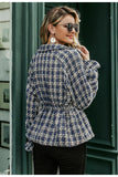 elegant plaid tweed lantern sleeves high waist coat