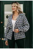 elegant plaid tweed lantern sleeves high waist coat