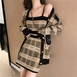 plaid knitted three pieces dress