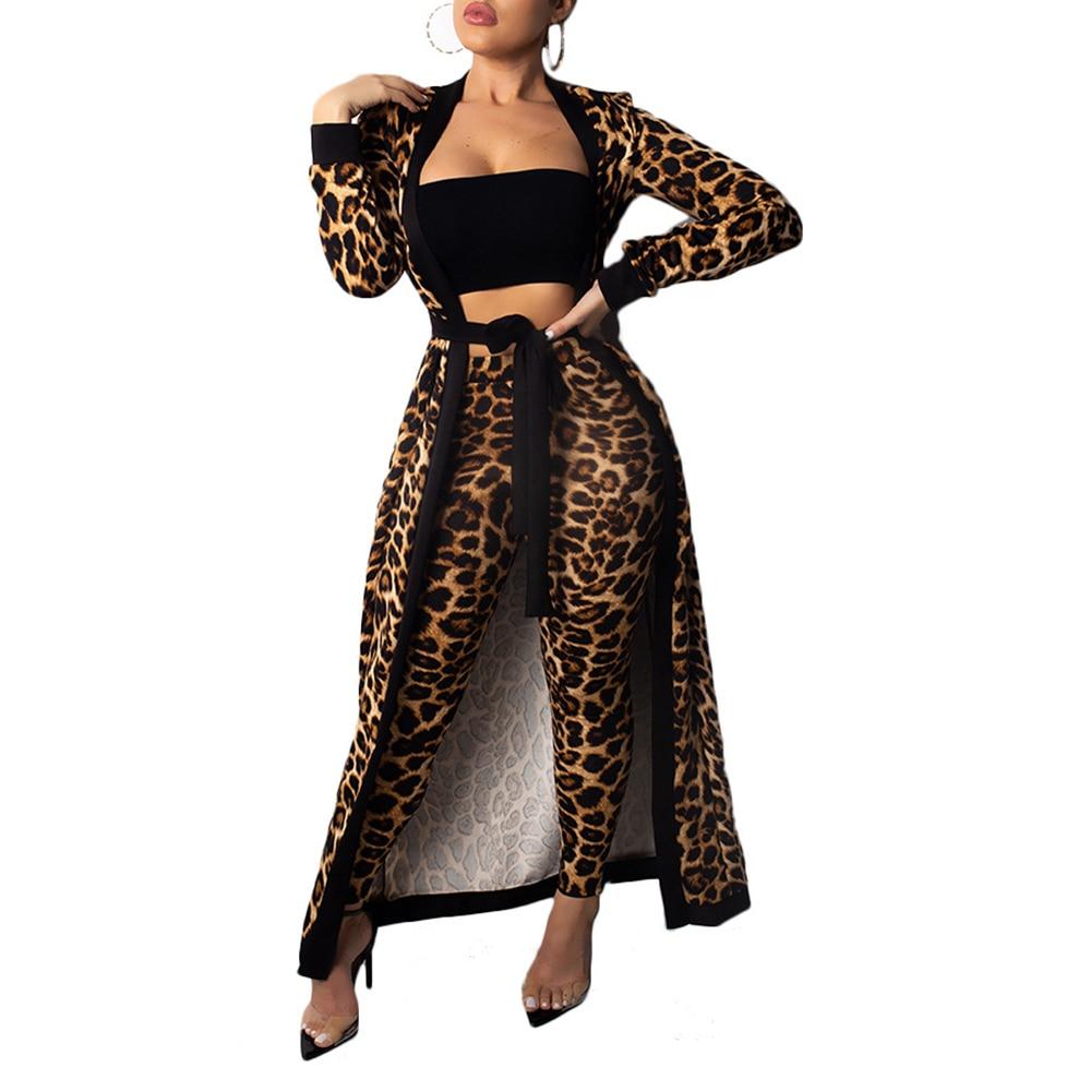 leopard print long sleeve coat suit sets