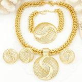big gold round rhinestone necklace earring ring jewelry set