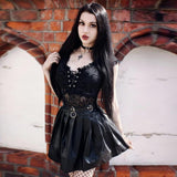 gothic punk lace up sleeveless flocking mesh bodysuit