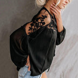 chiffon mesh lace lantern sleeve transparent boho loose blouse