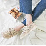 flower lace embroidery round toe lace up shallow sneakers