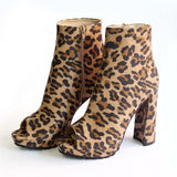 zip peep toe leopard snake pattern platform thick high heels ankle boots