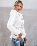 floral lace long sleeve hollow back blouses