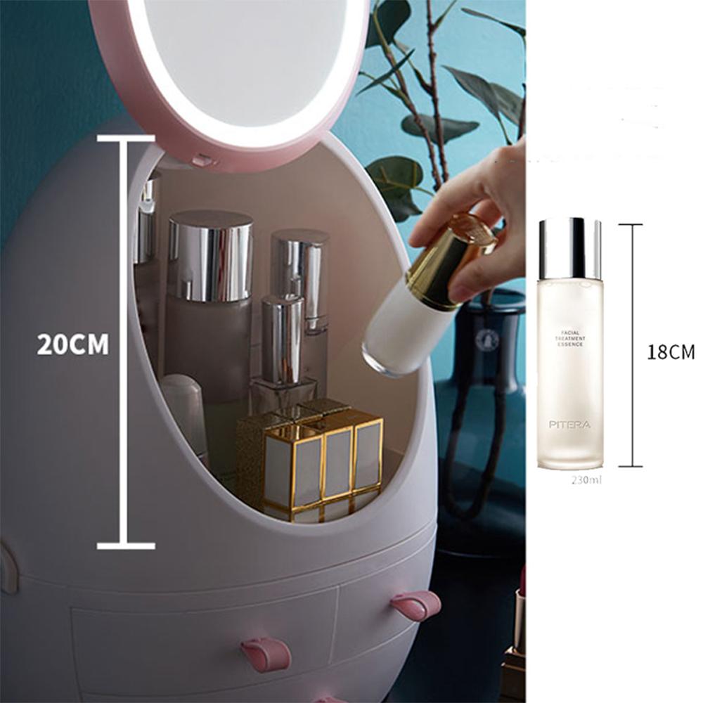usb rechargeable makeup organizer with led light waterproof mirror