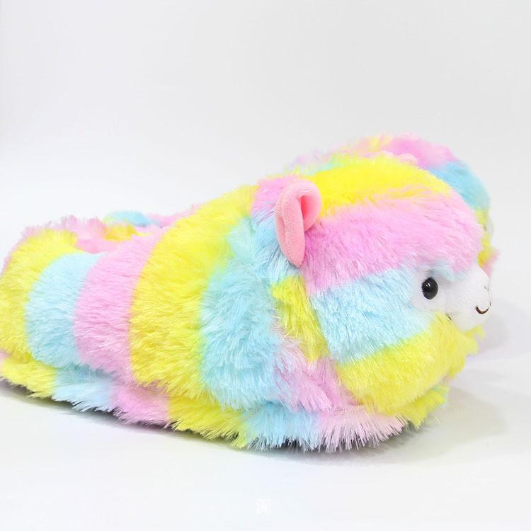 furry colored plush alpaca cotton slip on home slippers