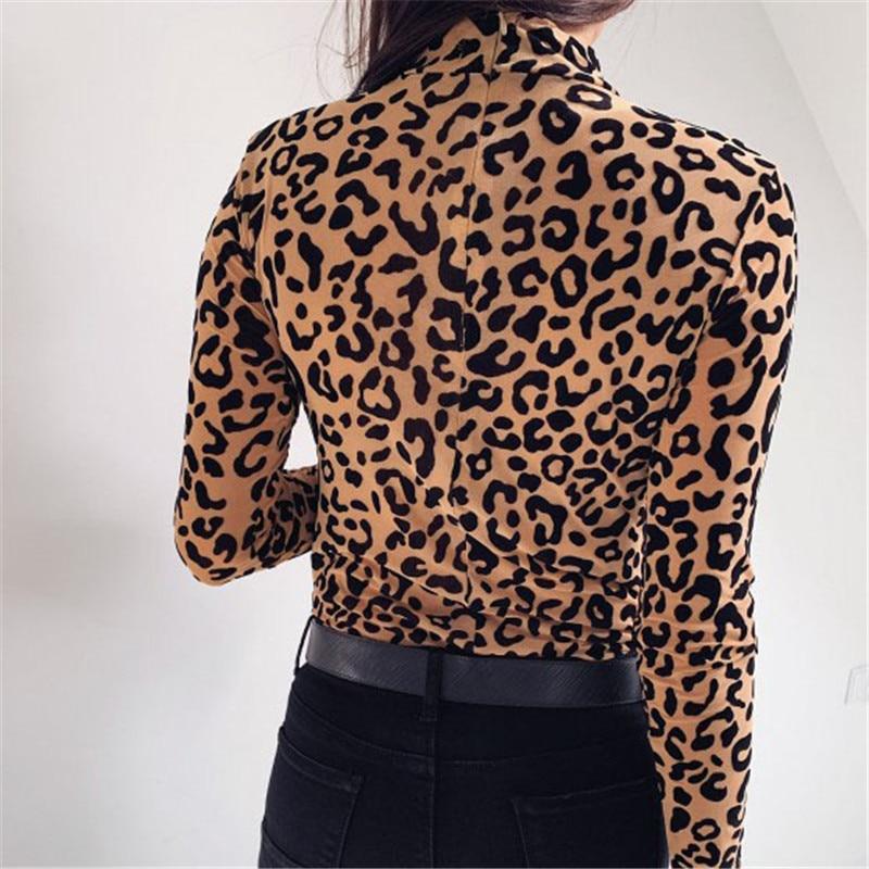 leopard floral high neck long sleeve blouse